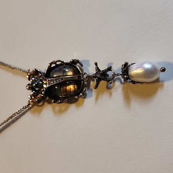 Layered Whimsigoth Scarab necklace With Pearl Detailing - Picture 2 of 4